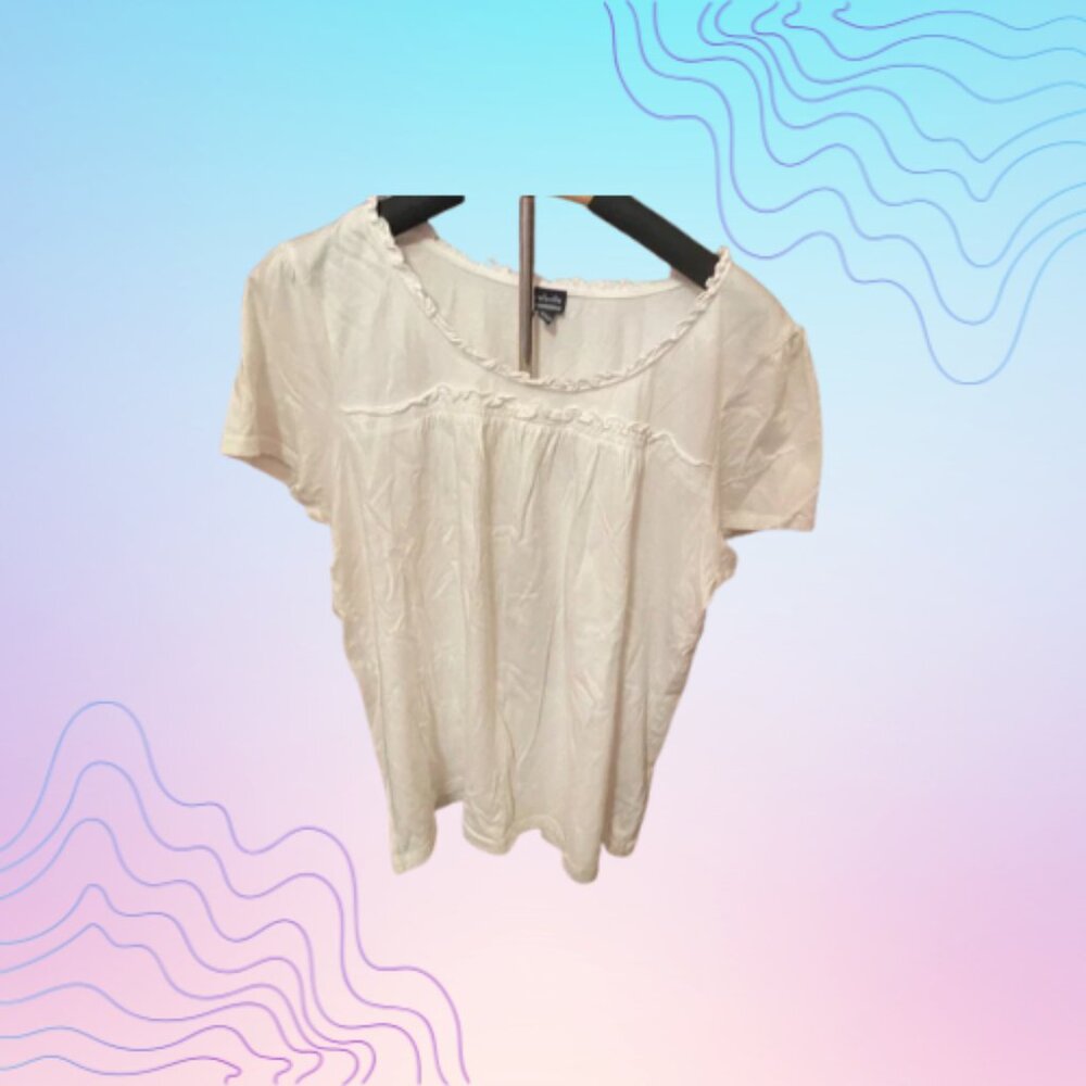 RAFAELLA White Ruffle Short Sleeve Blouse